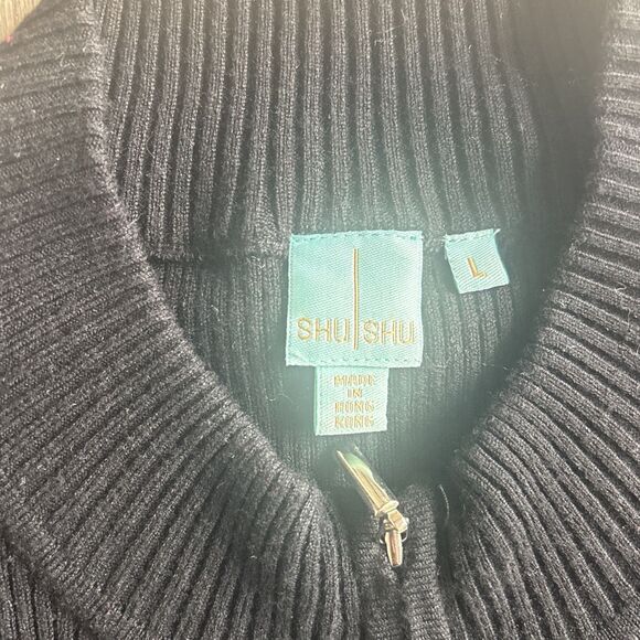 Shu Shu Ladies Black Ribbed Sweater Full Zipper Size Large - Picture 2 of 6